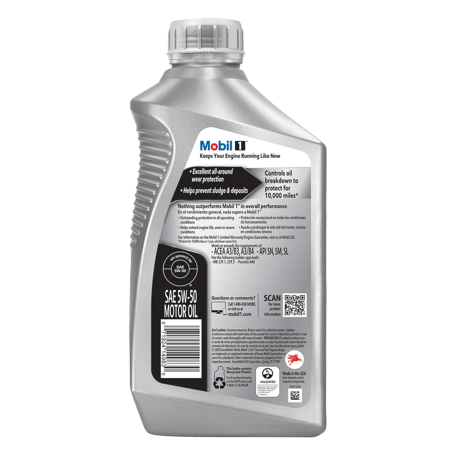 Mobil 1 Full Synthetic Engine Oil 5W-50 1 Quart Mobil 1 Full Synthetic Engine Oil 5W-50 1 Quart