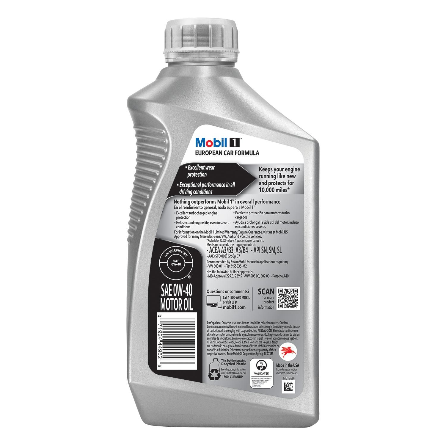 Mobil 1 FS European Car Formula Standard Full Synthetic Engine Oil 0W-40 1  Quart