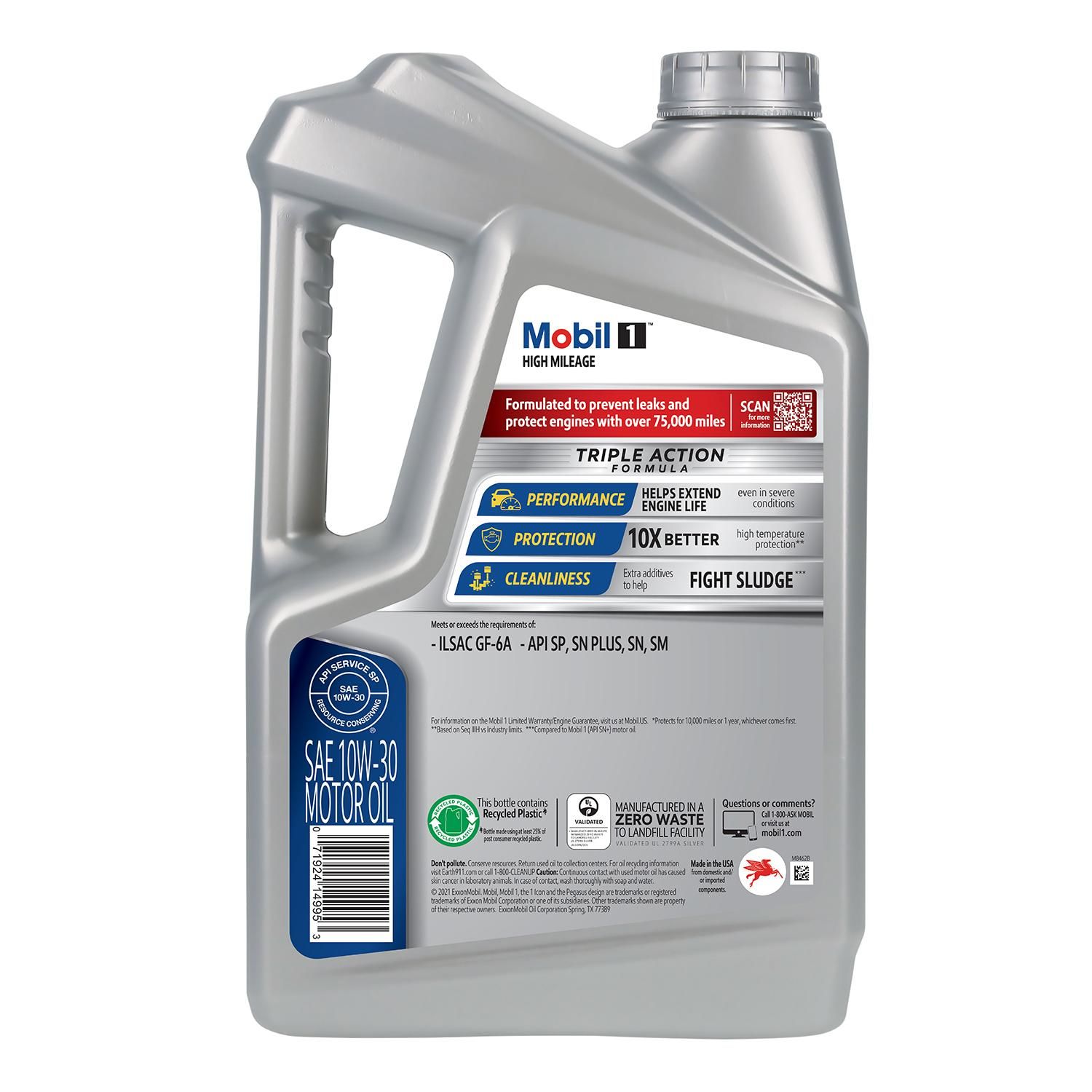 Mobil 1 High Mileage Full Synthetic Engine Oil 10W-30 5 Quart