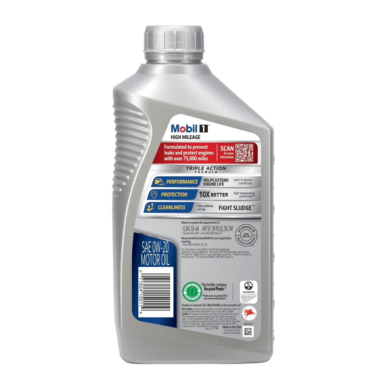 Mobil 1 Advanced Engine Oil High Mileage Full Synthetic 0W-20 1 Quart