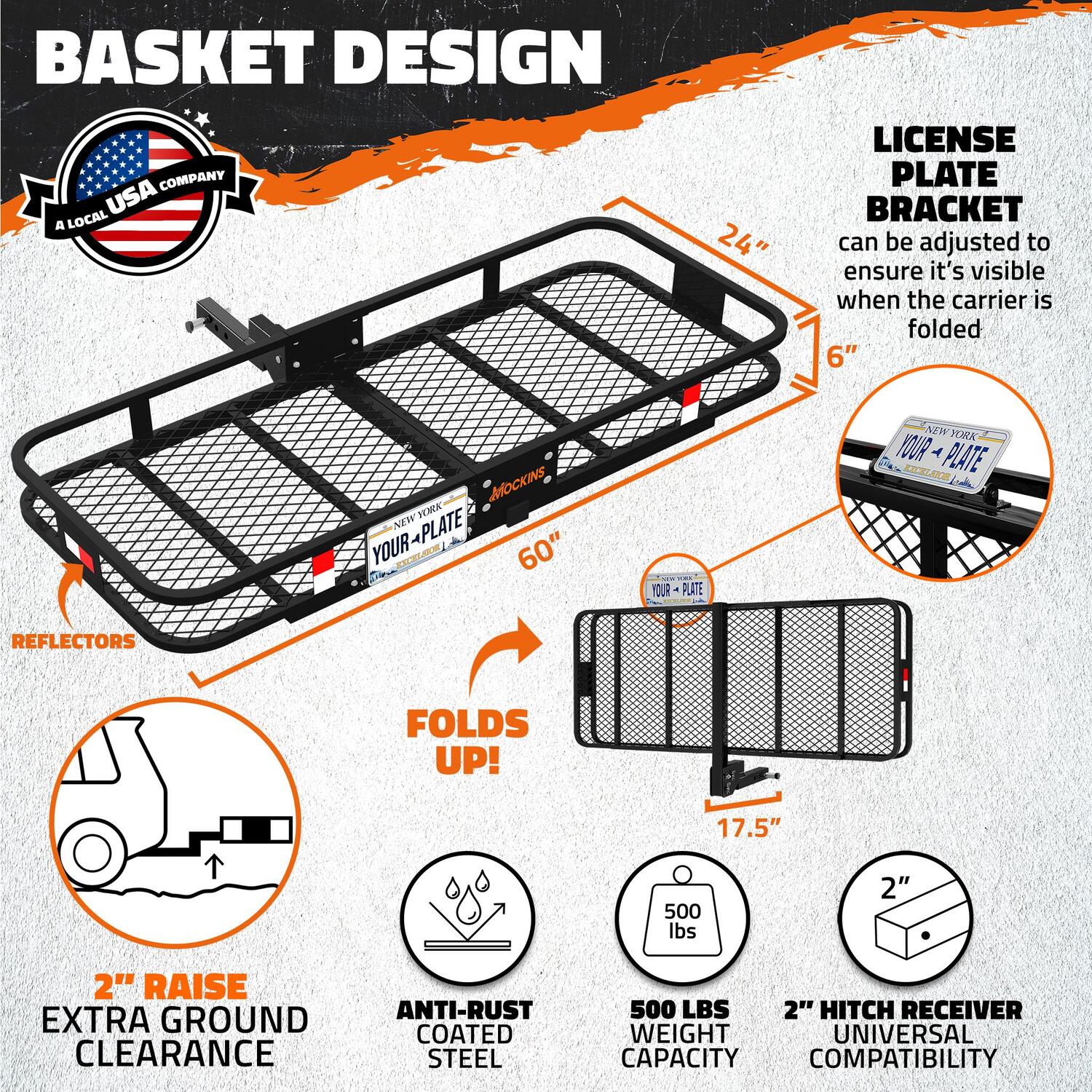 Mockins 60in x 24in x 6in Cargo Hitch Carrier with 30 Cu ft Cargo Bag ...