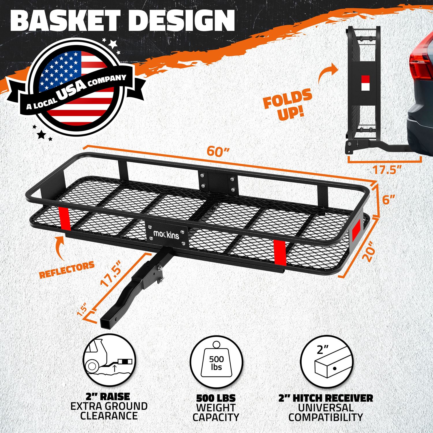 Mockins 60in x 20in x 6in Trailer Hitch Cargo Carrier Rack with Accessories