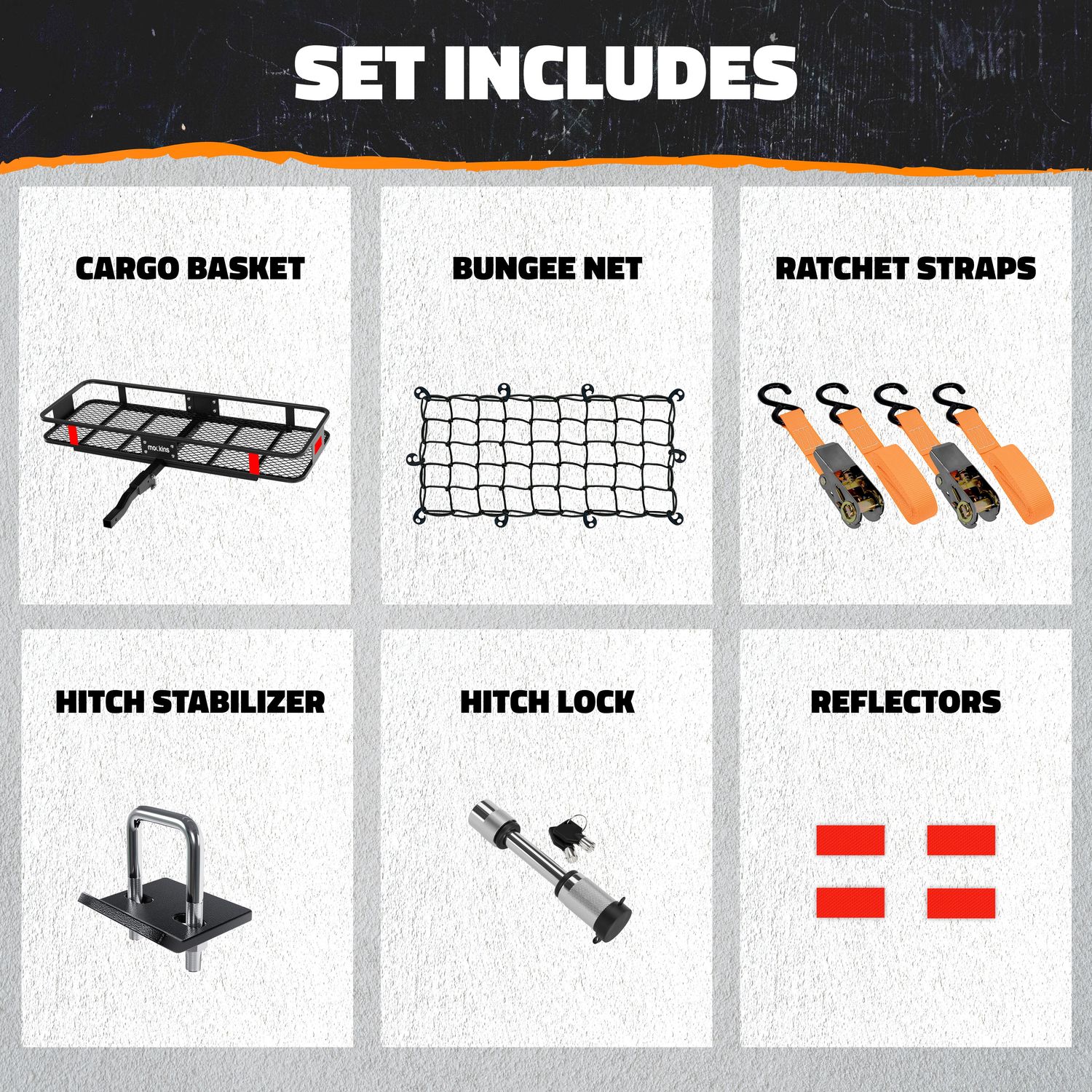 Mockins 60in x 20in x 6in Trailer Hitch Cargo Carrier Rack with Accessories