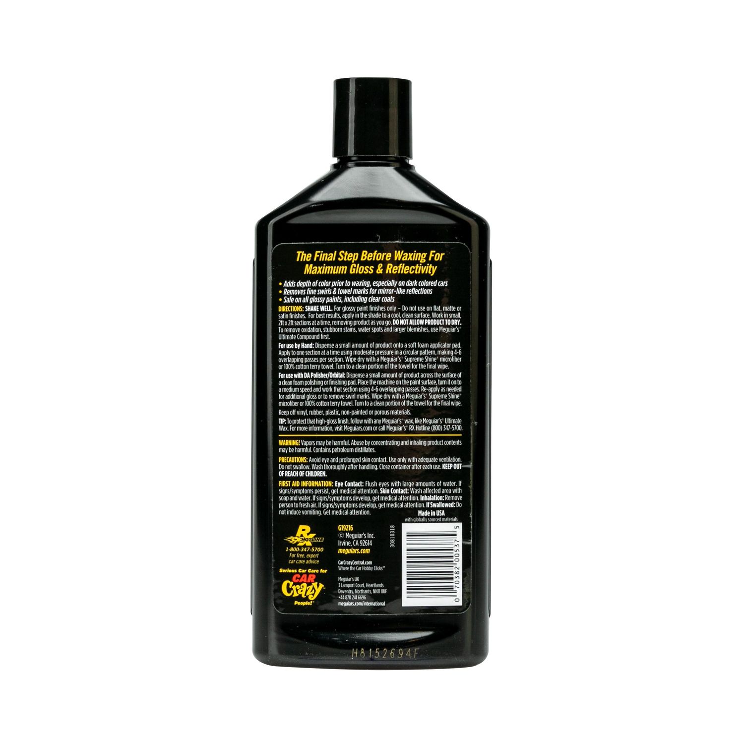 Meguiar's G19216 Ultimate Polish Auto Car Pre Waxing Glaze Max Gloss 16oz  Liquid