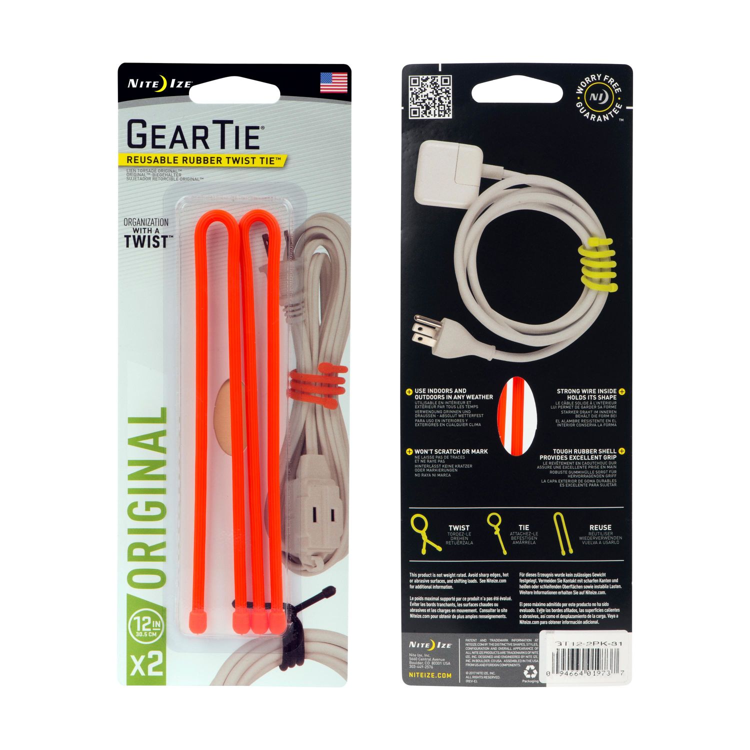 Nite Ize 12 in. Orange Gear Tie 2 Pack