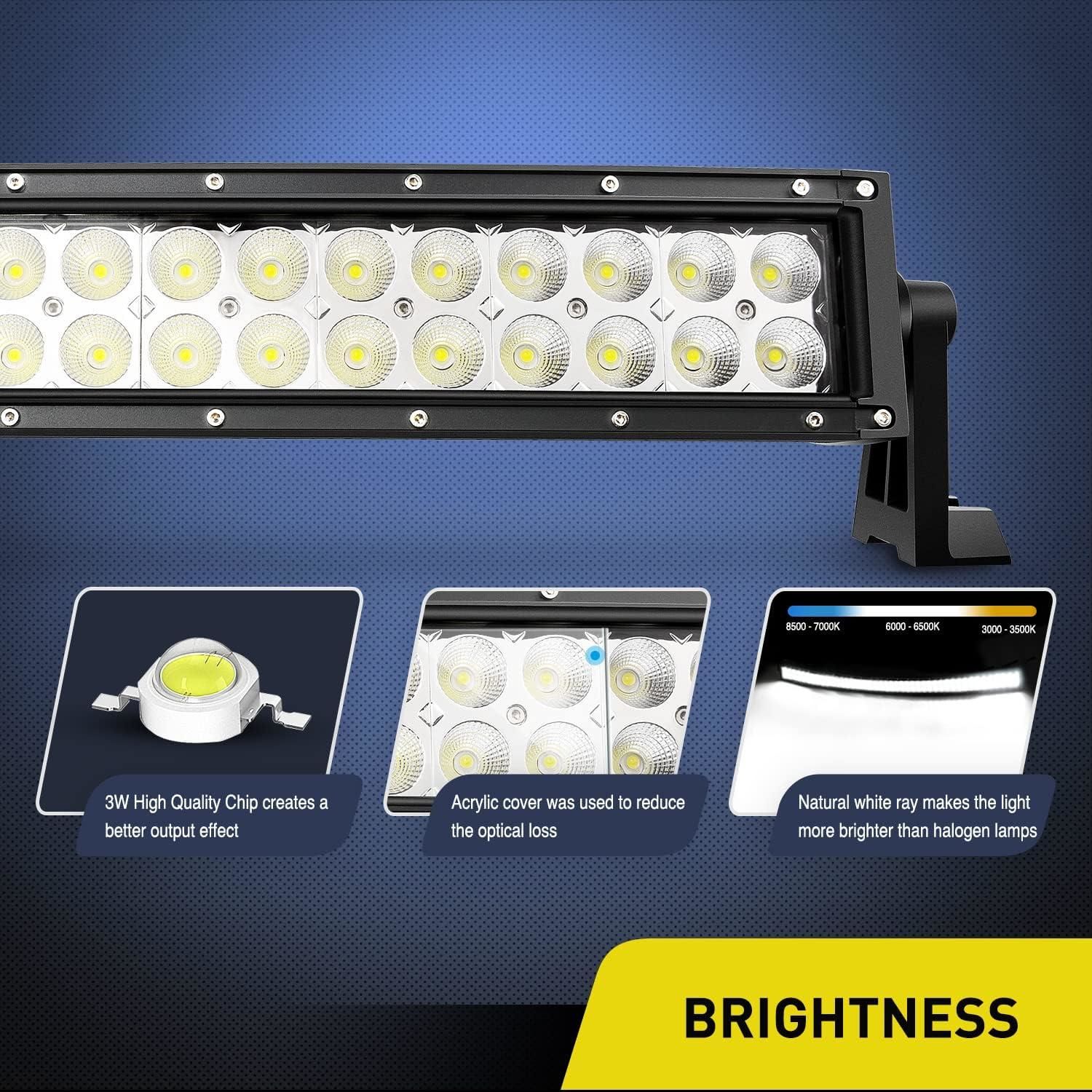 Nilight 54in Curved 312 Watts Combo LED Light Bar with 12 Volt 12AWG 5 ...