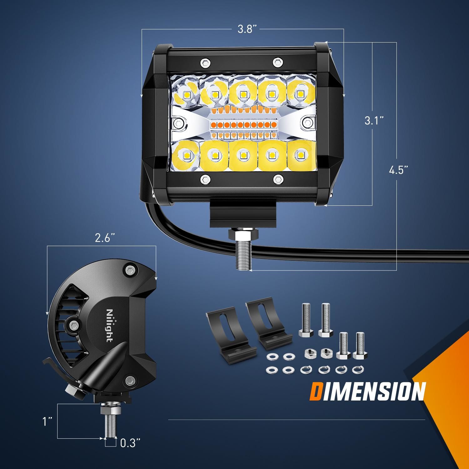 Nilight 4in 20 LED Amber White Combo Strobe LED Light Pods 2 Nilight 4in 20 LED Amber White Combo Strobe LED Light Pods 2
