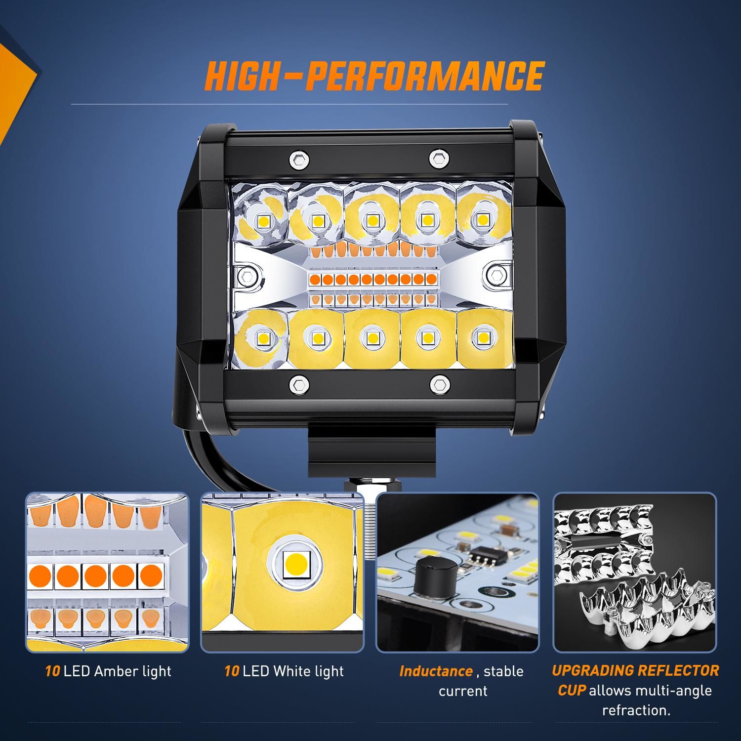 Nilight 4in 20 LED Amber White Combo Strobe LED Light Pods 2 Piece with ...