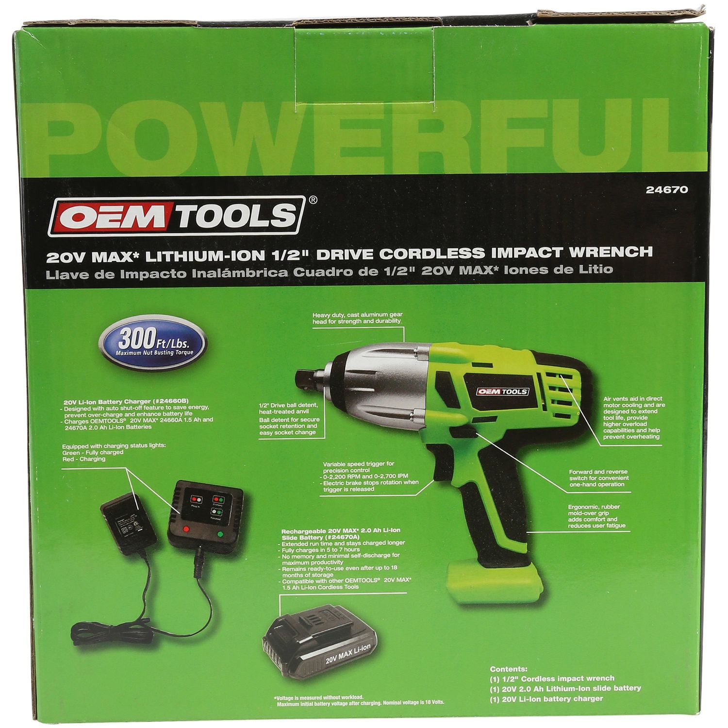 OEMTOOLS 1 2in Drive 20 Volt Lithium Ion Cordless Impact Wrench