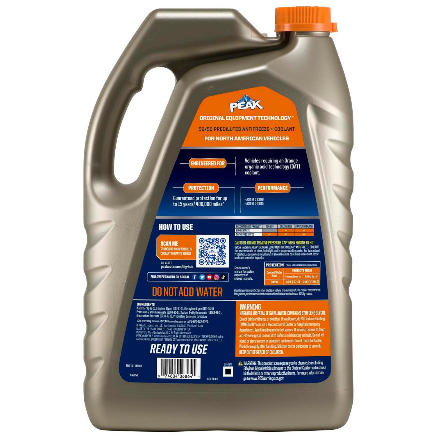 PEAK Original Equipment Technology North American Vehicles Orange Antifreeze and Coolant Ready-to-Use