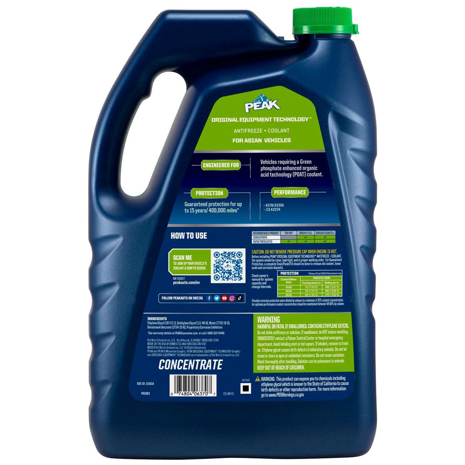 PEAK Original Equipment Technology Asian Vehicles Green Antifreeze and Coolant Concentrate
