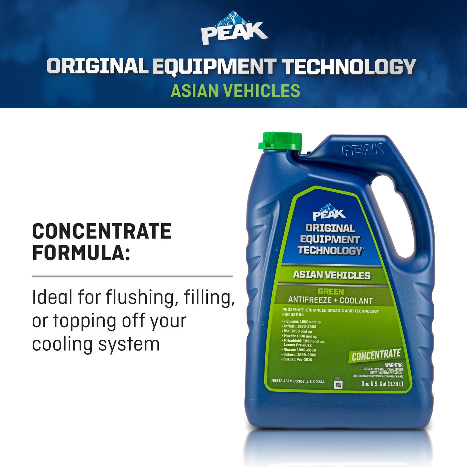 PEAK Original Equipment Technology Asian Vehicles Green Antifreeze and Coolant Concentrate