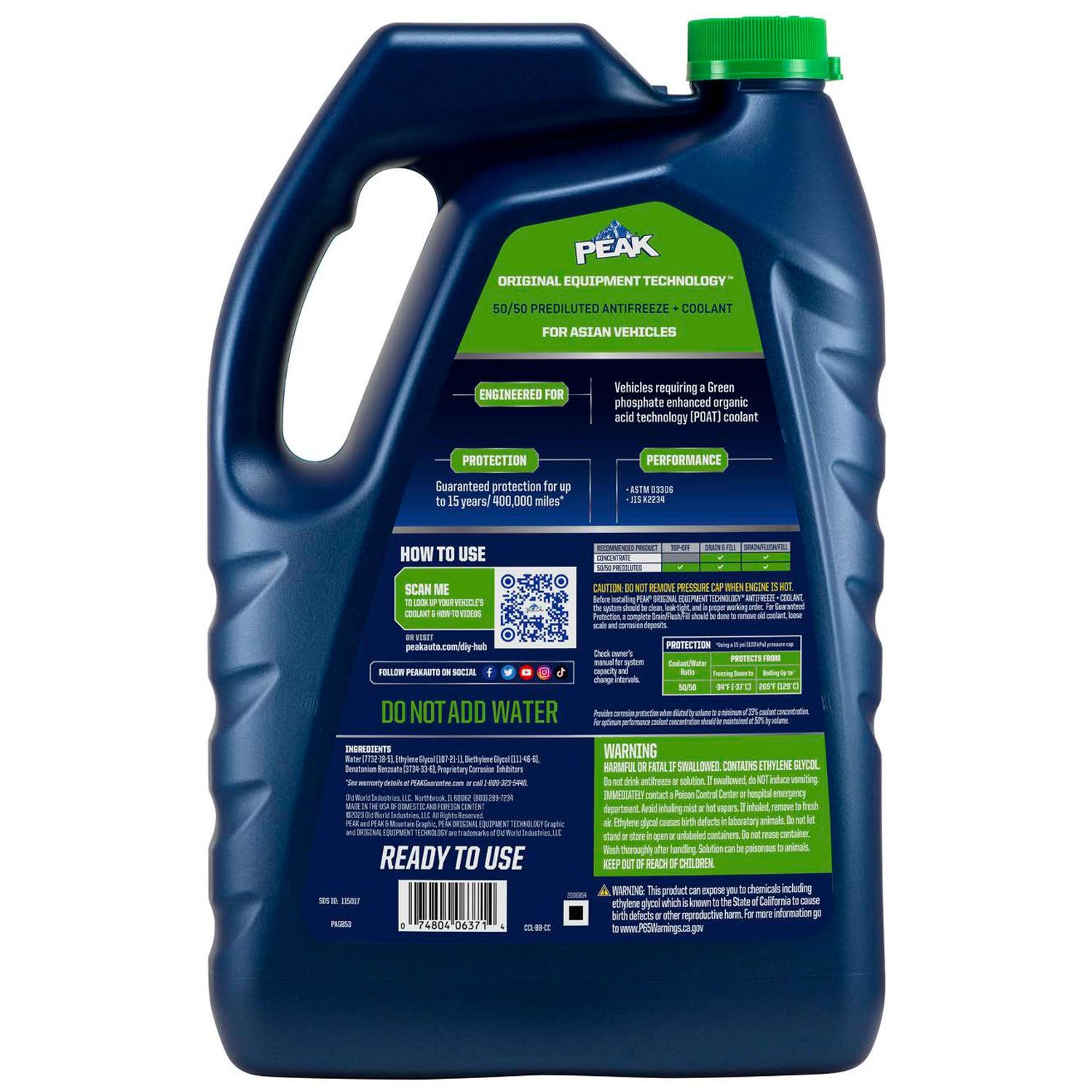 PEAK Original Equipment Technology Asian Vehicles Green Antifreeze and Coolant Ready-To-Use