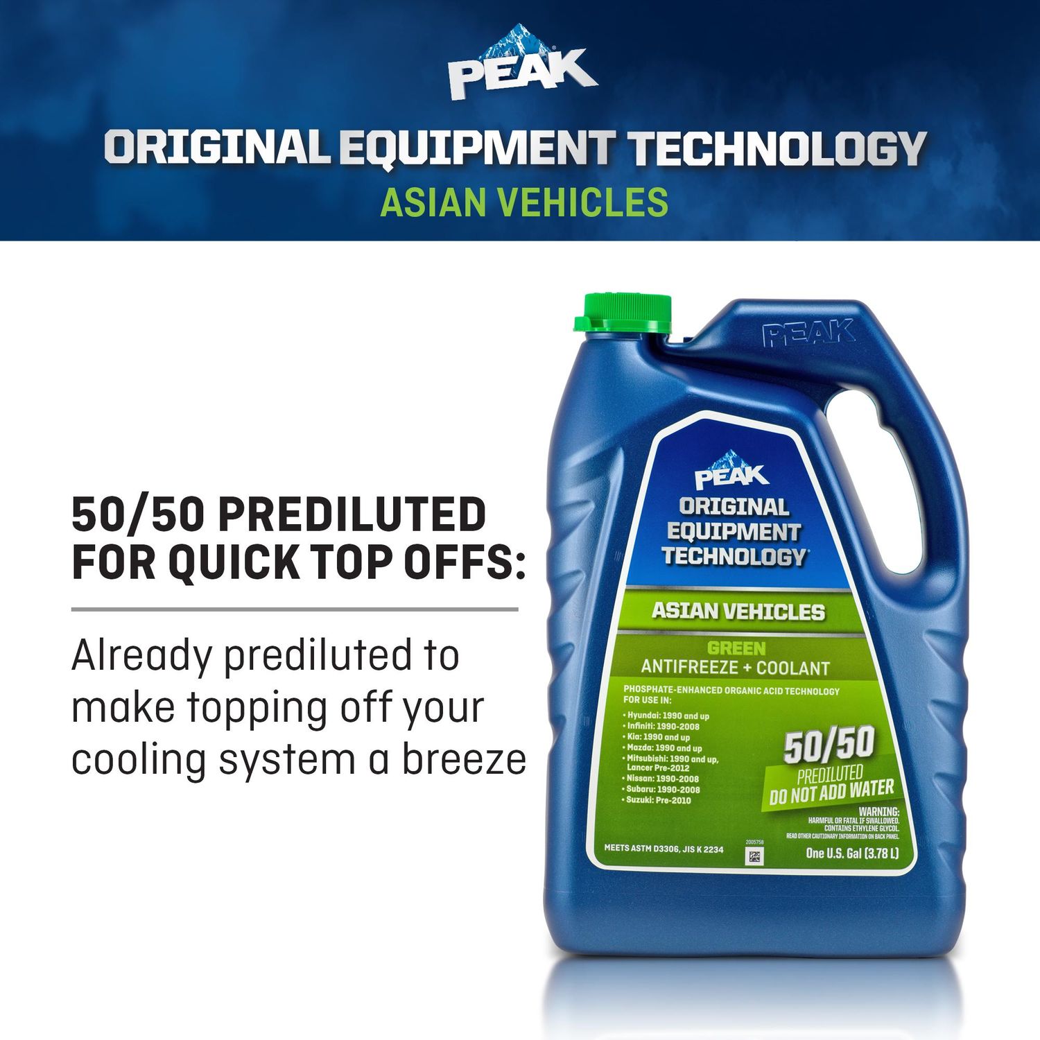 PEAK Original Equipment Technology Asian Vehicles Green Antifreeze and Coolant Ready-To-Use