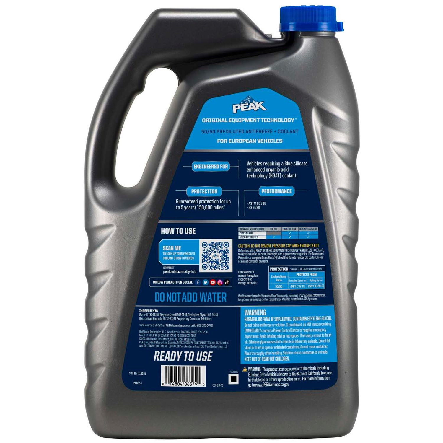 PEAK Original Equipment Technology European Vehicles Blue Antifreeze