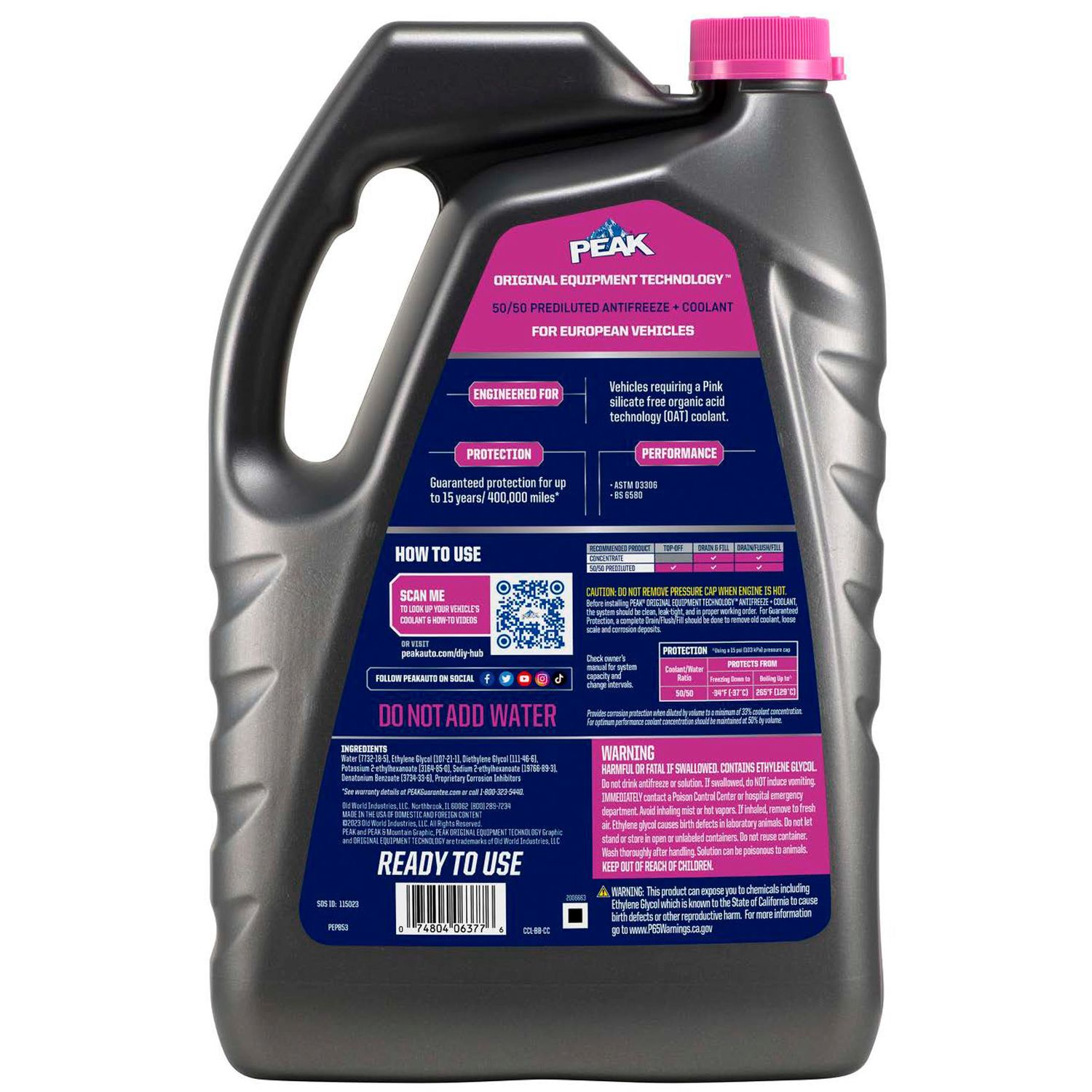 PEAK Antifreeze/Coolant European Pink 50/50 Premixed 1 Gallon