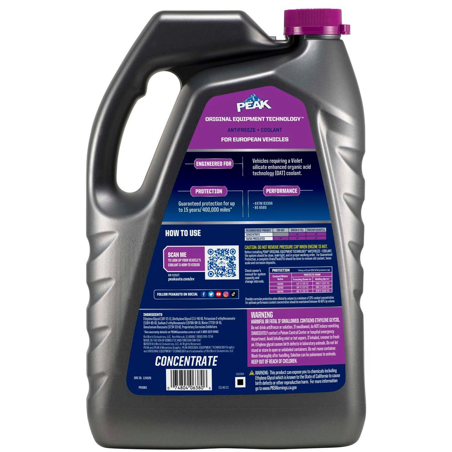 PEAK OET Antifreeze and Coolant European Vehicles Violet CONCENTRATE *5 Year/150K Mile