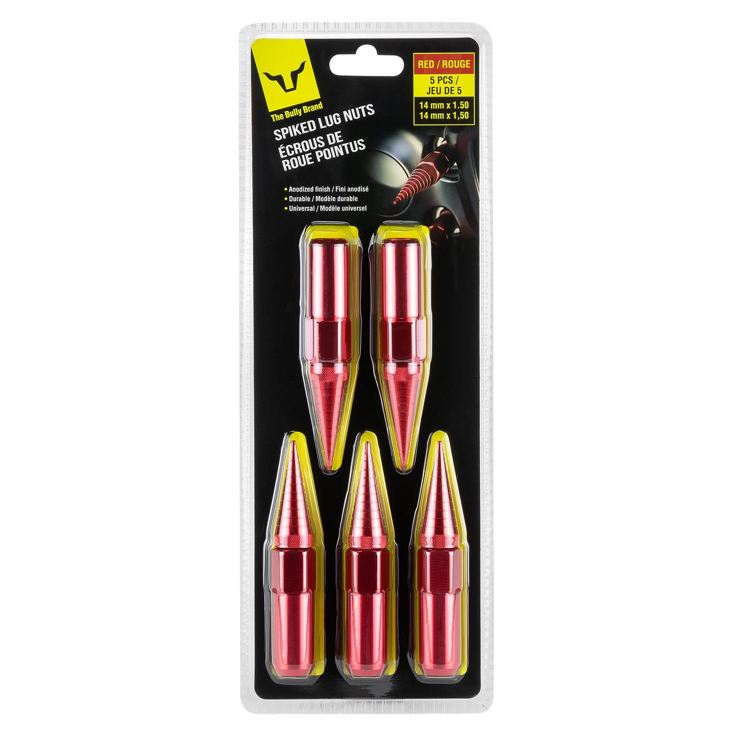 Pilot 14mm x 1.50 Red Spike Lug Nut 5 Piece