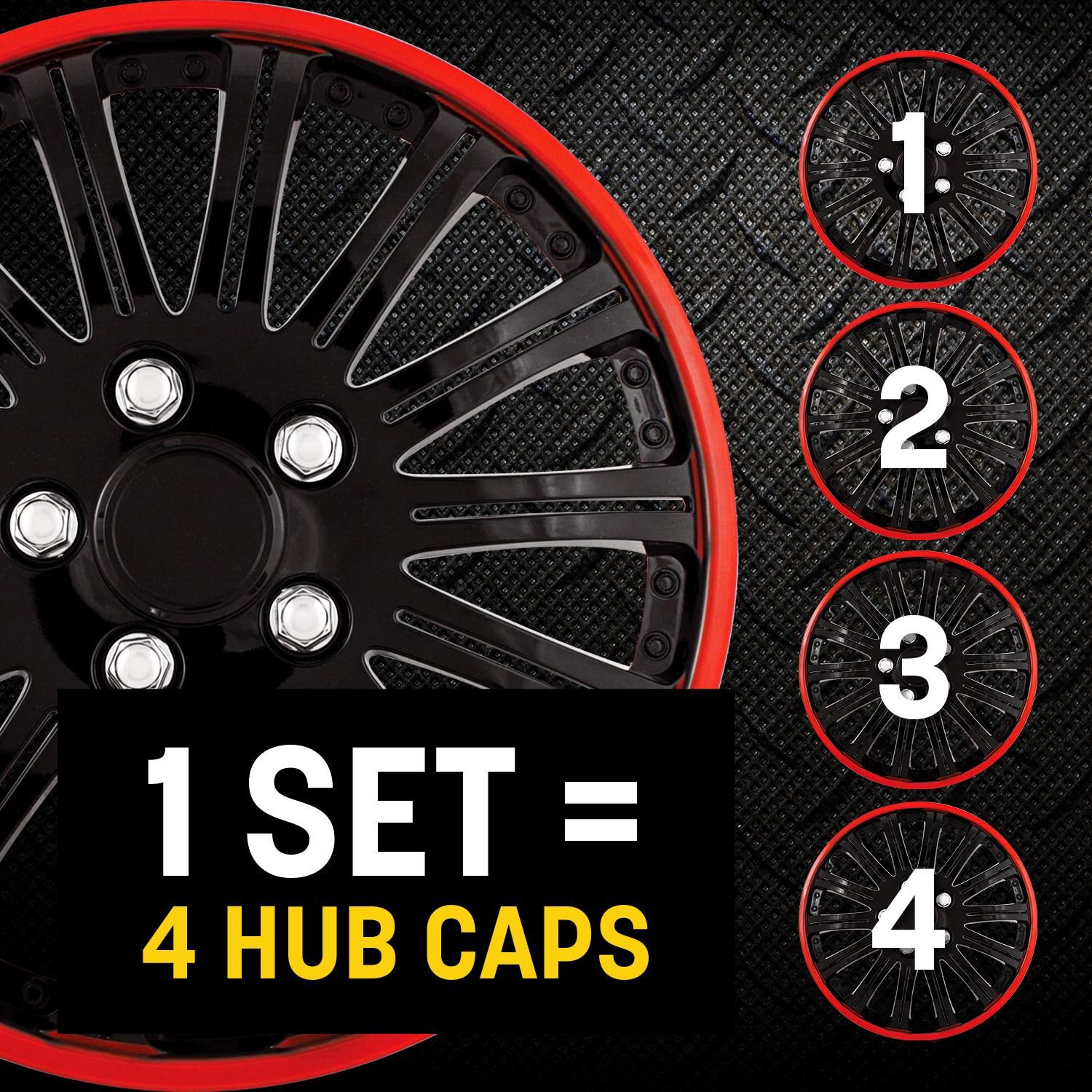 Pilot Black and Red 15in Plastic Universal Wheel Cover / Hub Cap 4 Piece