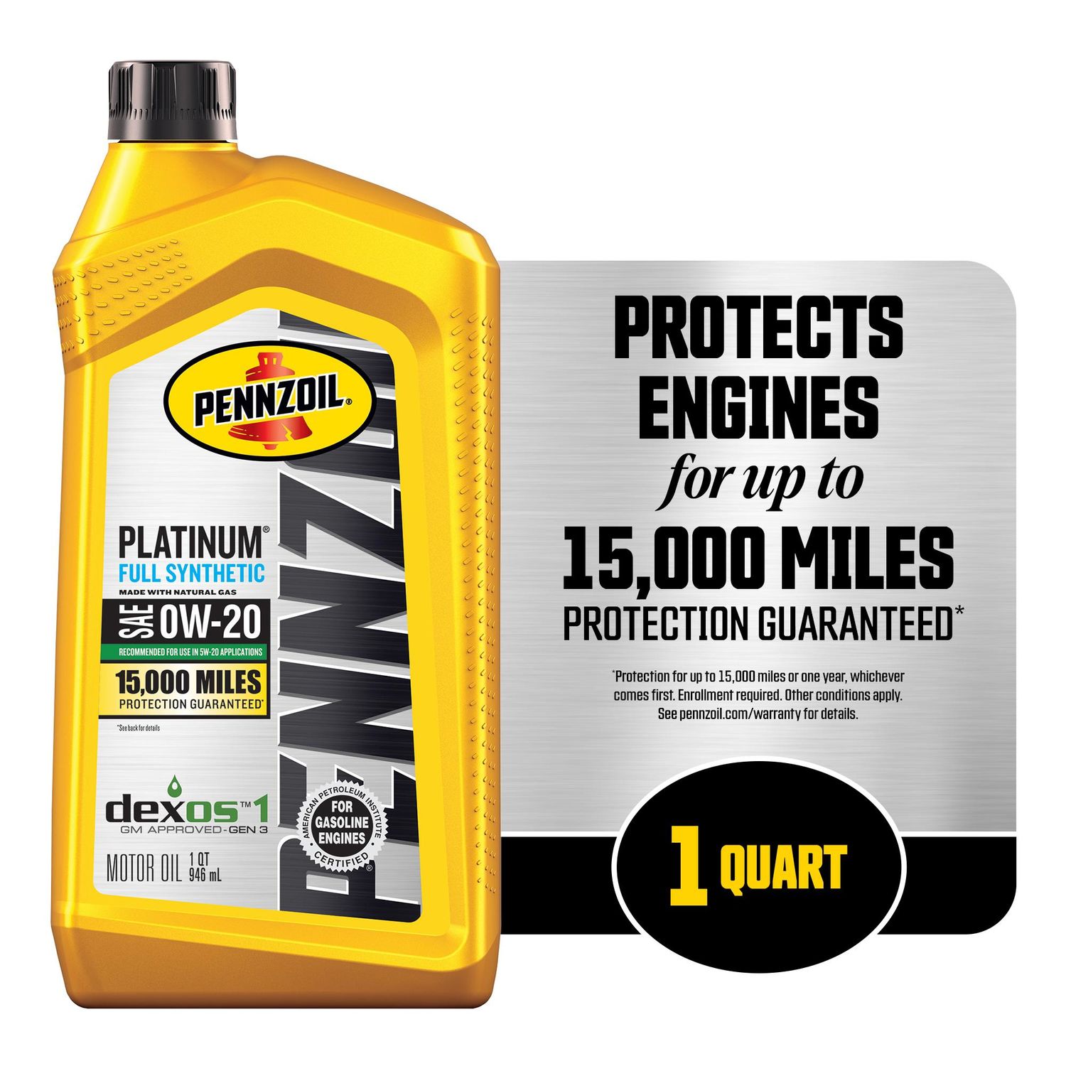 Pennzoil Platinum Full Synthetic Engine Oil 0W-20 1 Quart