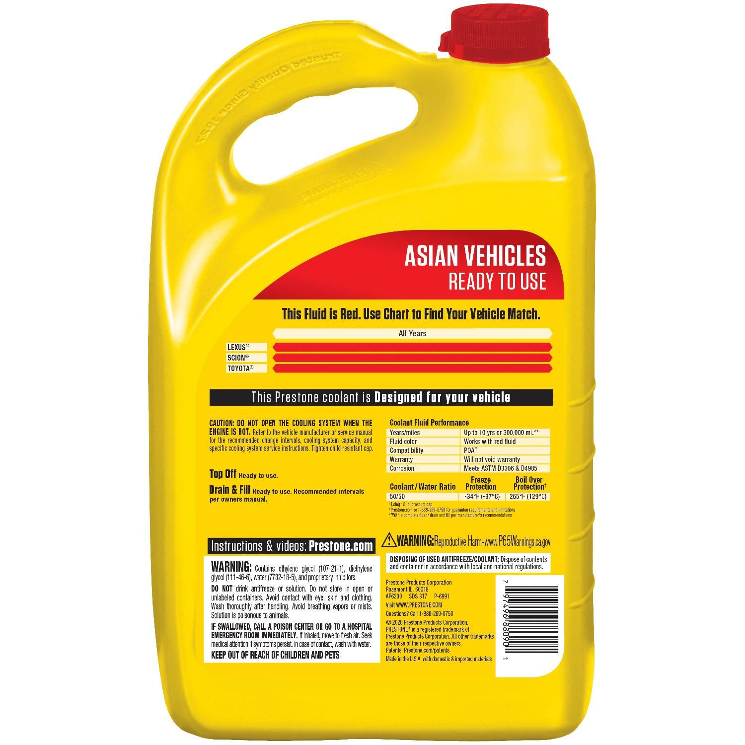 Prestone Antifreeze/Coolant Asian Vehicles Red 50/50 PREMIXED *10 Year