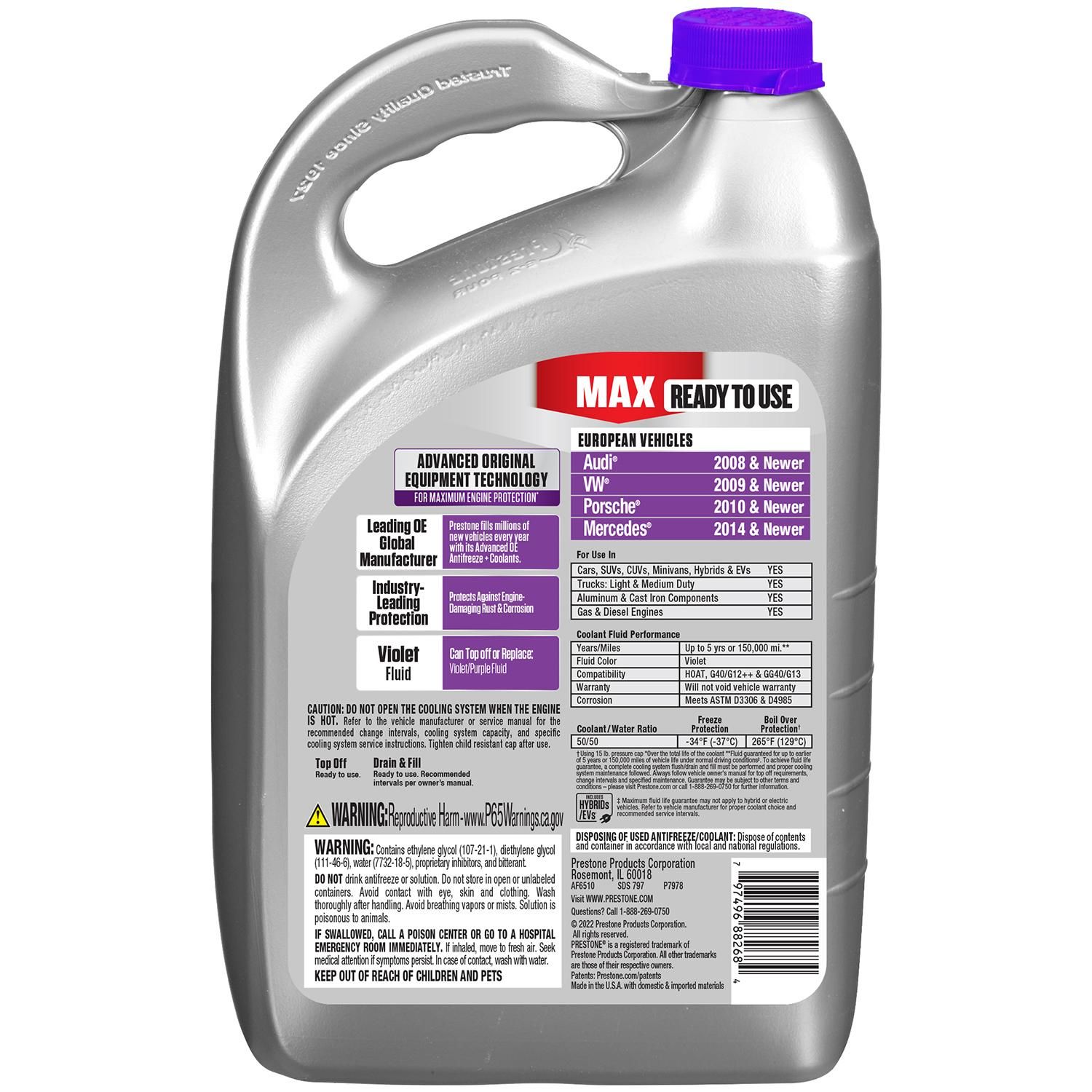 Prestone Antifreeze/Coolant European Violet 50/50 Premixed 1 Gallon