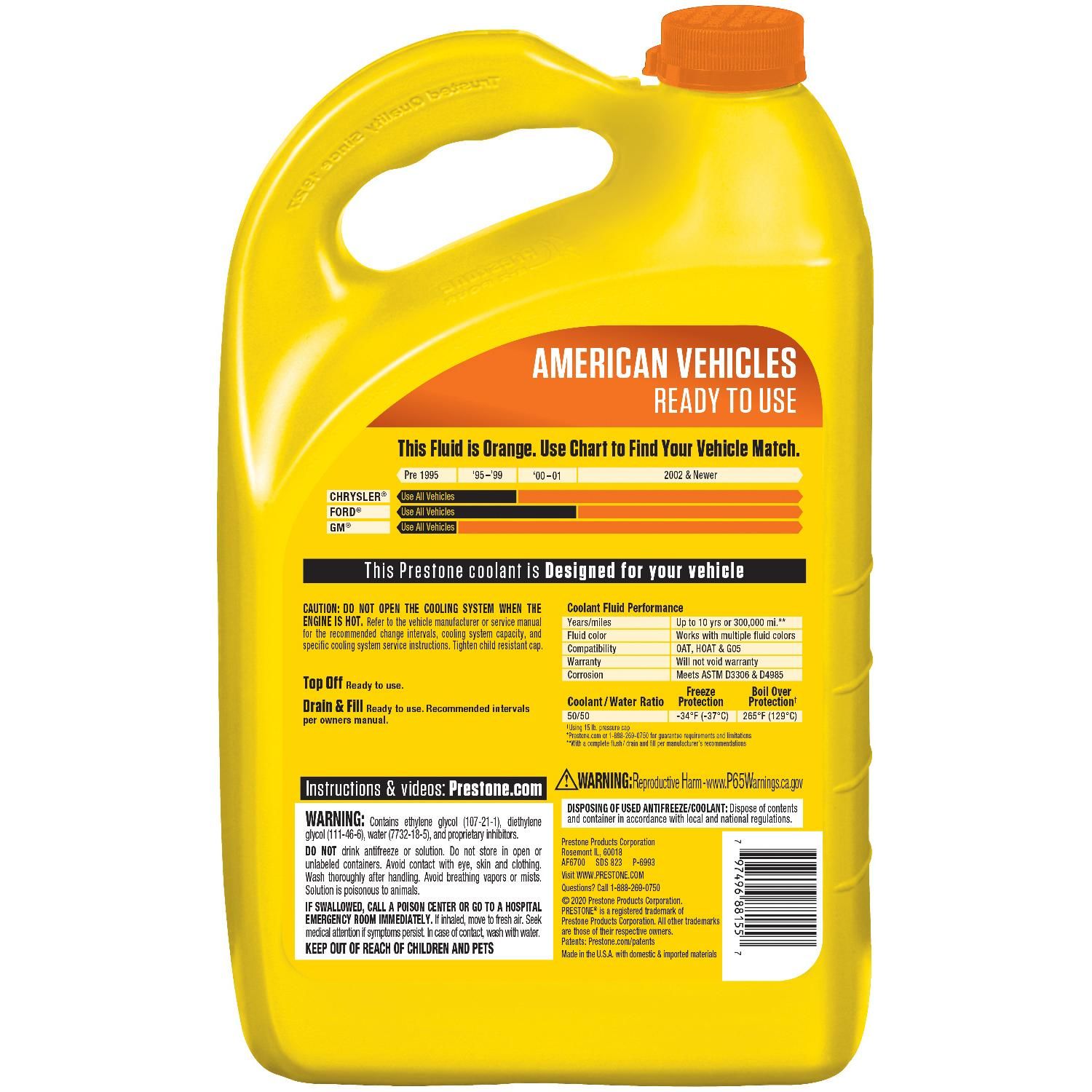 Prestone Antifreeze/Coolant American Vehicles Orange 50/50 PREMIXED *10