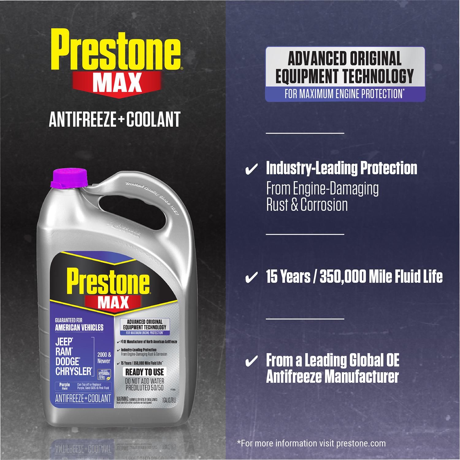Prestone Antifreeze/Coolant Domestic Purple 50/50 Premixed 1 Gallon
