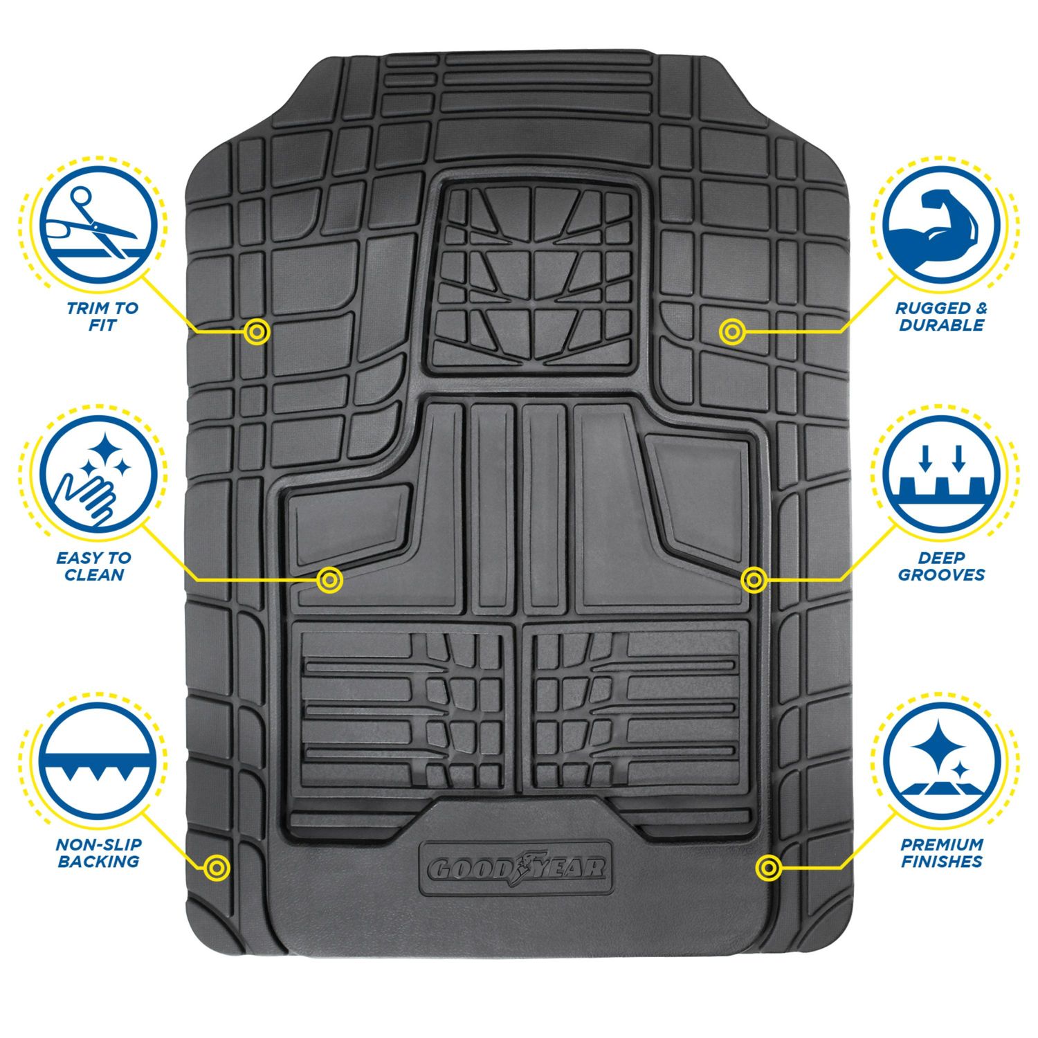Goodyear Black Rubber Heavy Duty Floor Mats 4 Piece
