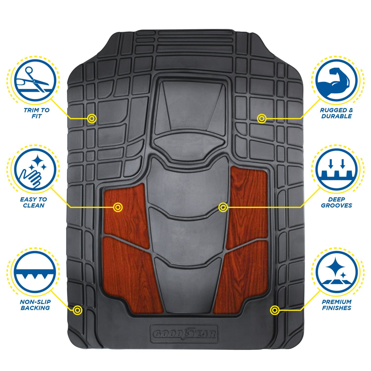 Goodyear Black Premium Rubber Floor Mats 4 Piece