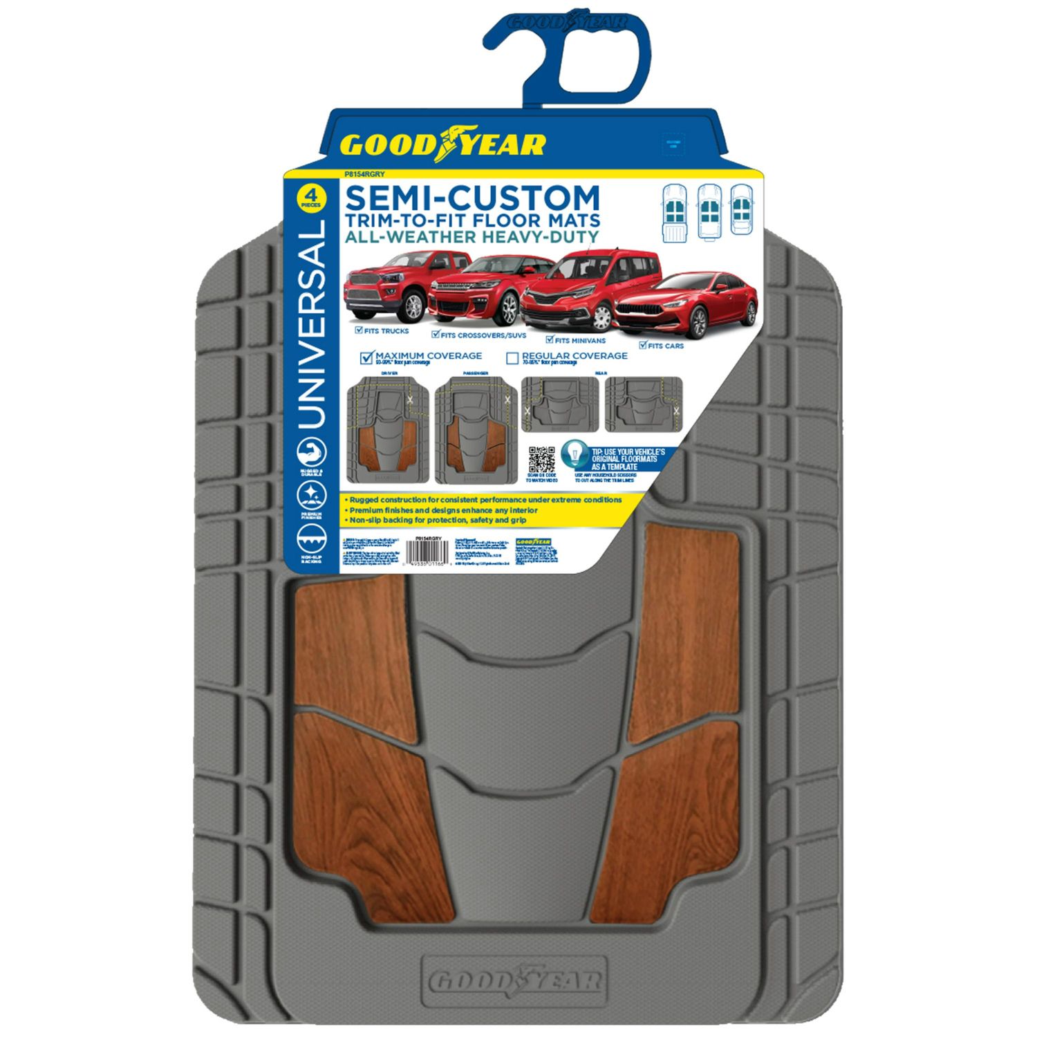 Goodyear Gray Premium Rubber Floor Mats 4 Piece