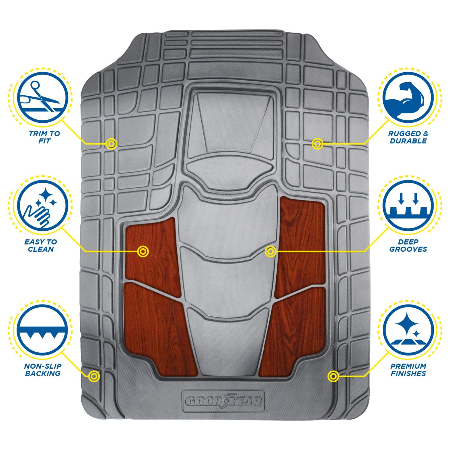 Goodyear Gray Premium Rubber Floor Mats 4 Piece