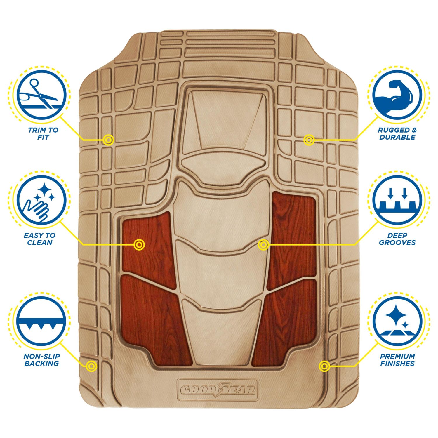 Goodyear Tan Premium Rubber Floor Mats 4 Piece