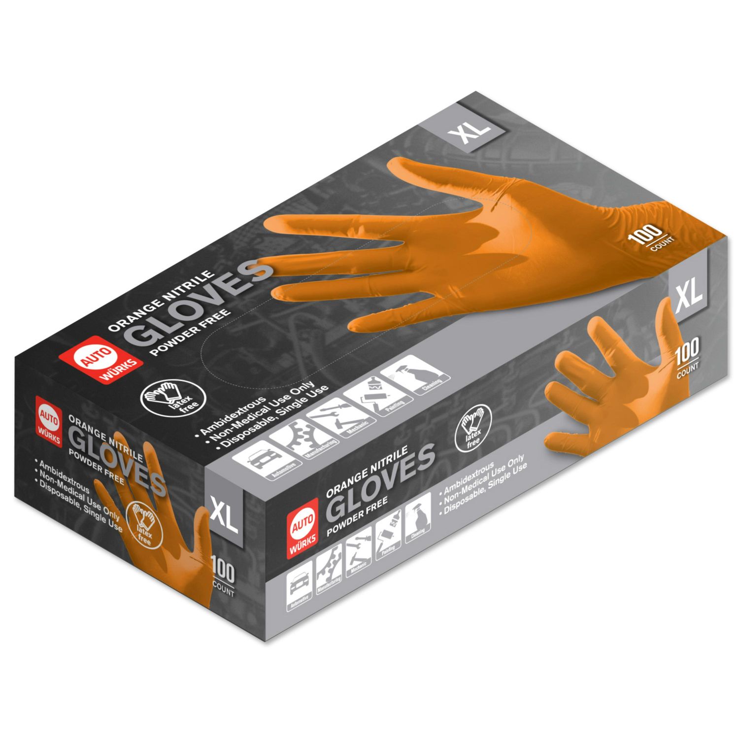 Autowurks Orange Extra Large Nitrile Glove 10 Boxes, 100 Piece