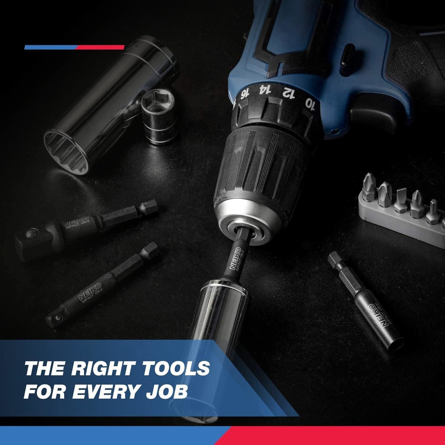 NEIKO Quick Change, CR-V, Impact Socket Adapter and Magnetic Bit Holder ...