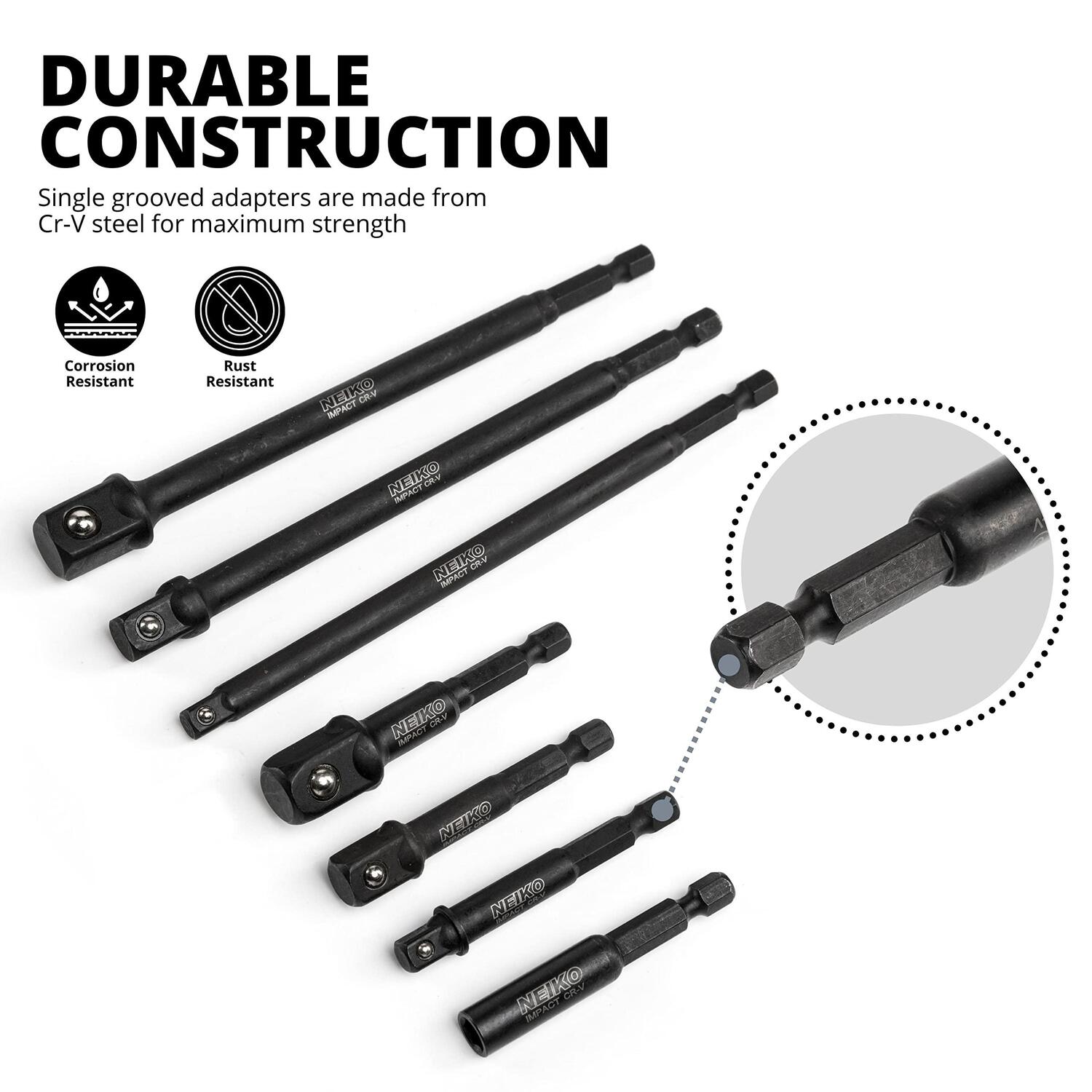 NEIKO Quick Change, Cr-V, Impact Socket Adapter and Magnetic Bit Holder ...