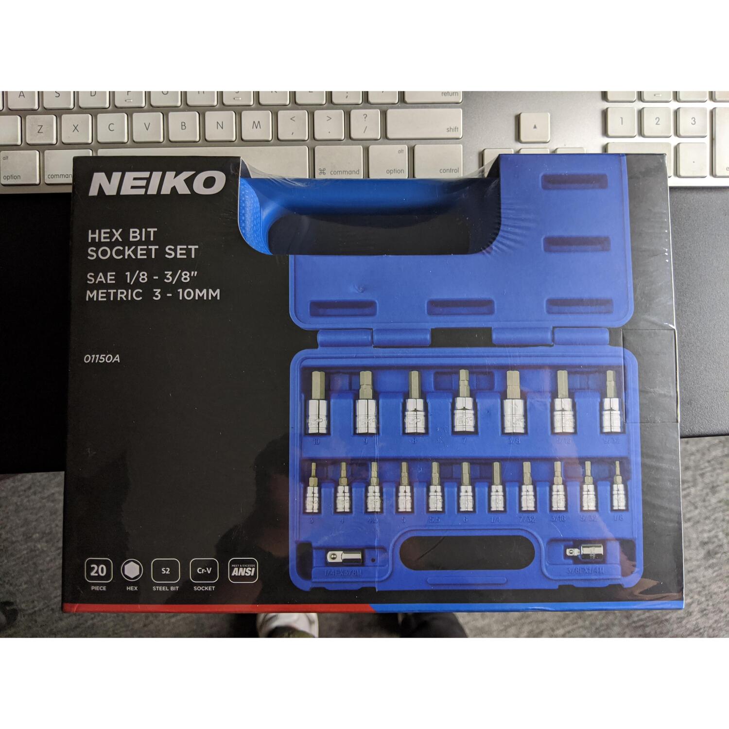 NEIKO SAE and Metric Hex Bit Socket Set 20 Piece