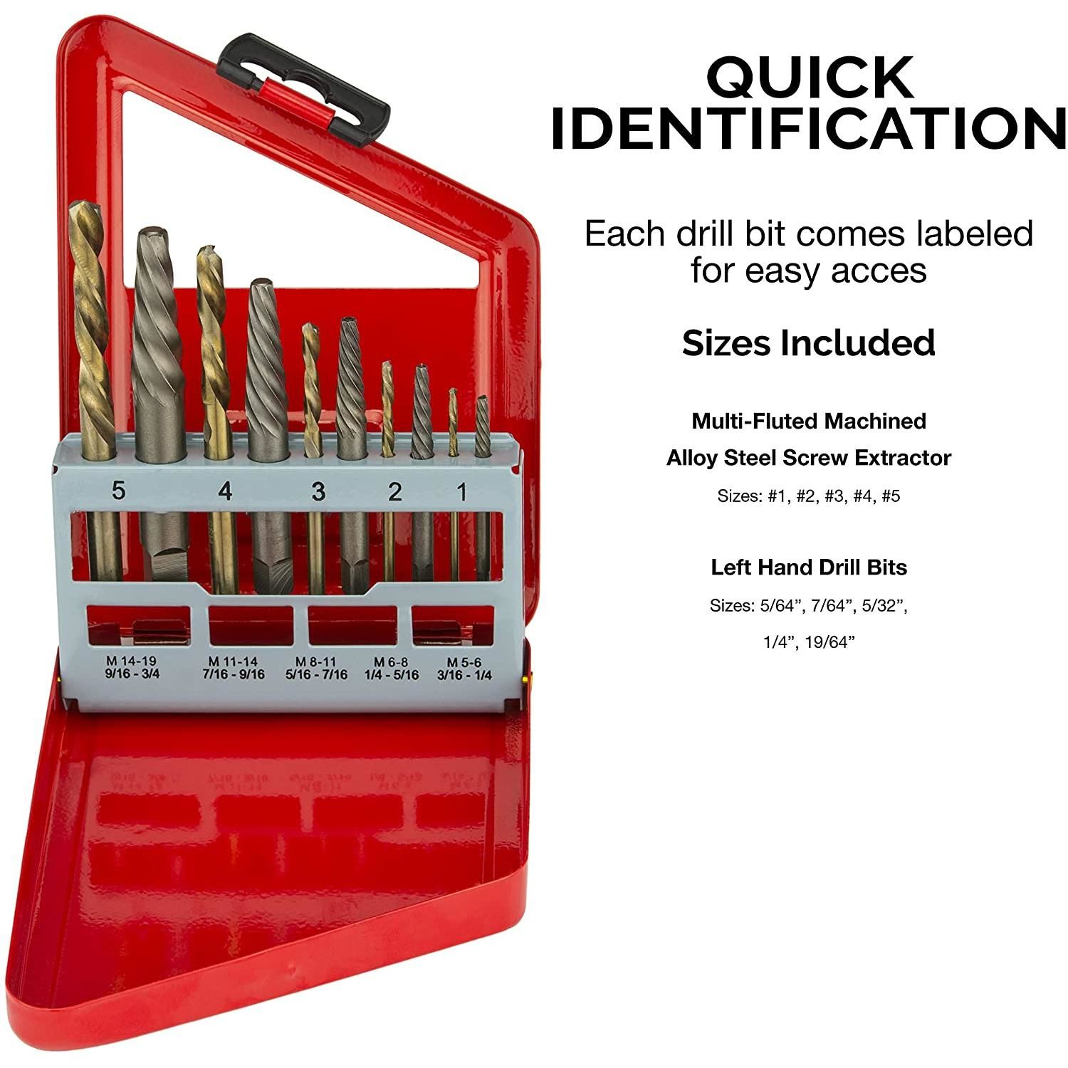 NEIKO Left Hand Drill Bit Screw Extractor Set 10 Piece