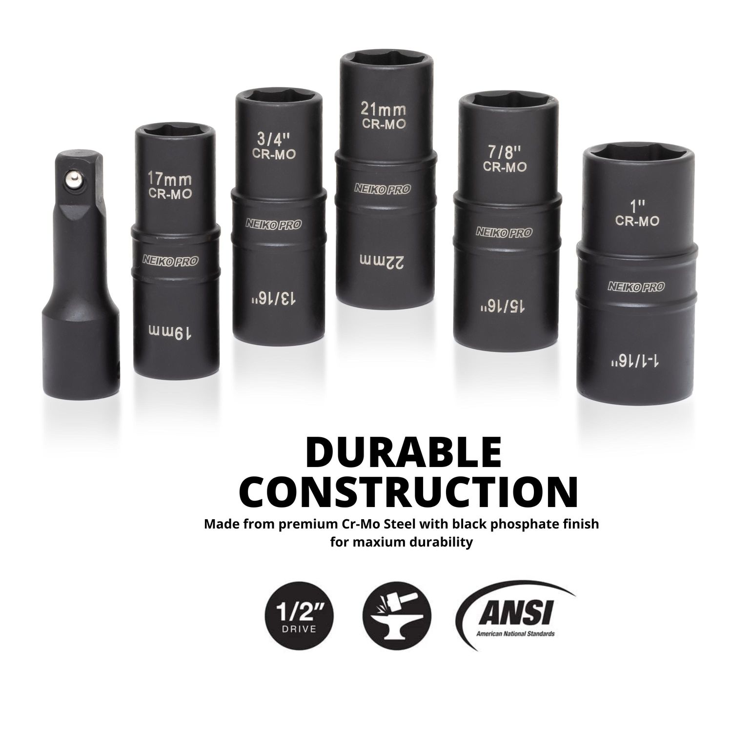 NEIKO 1/2in Drive SAE and Metric Deep Impact Flip Socket Set 6 Piece
