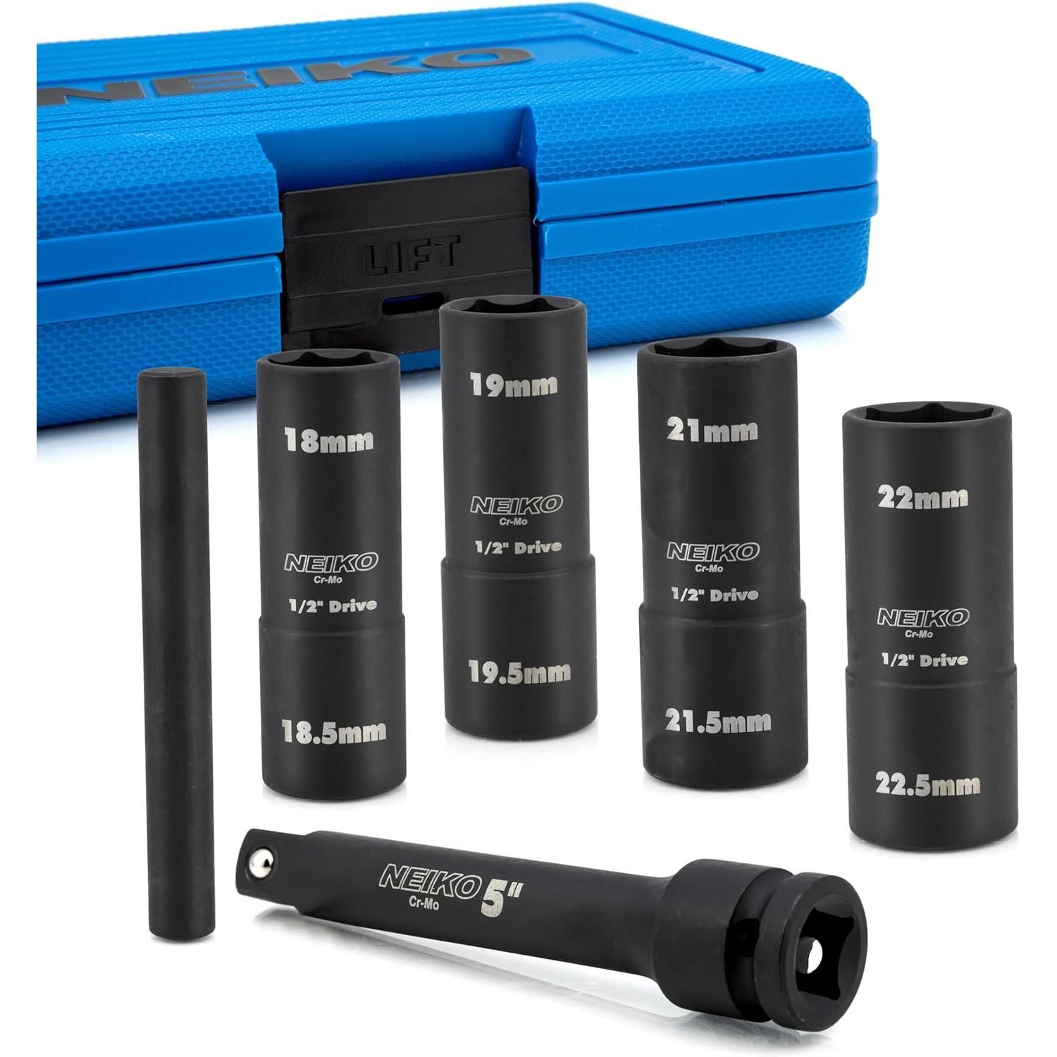 NEIKO 1/2in Drive Metric Impact Thin Wall Flip Socket Set 6 Piece