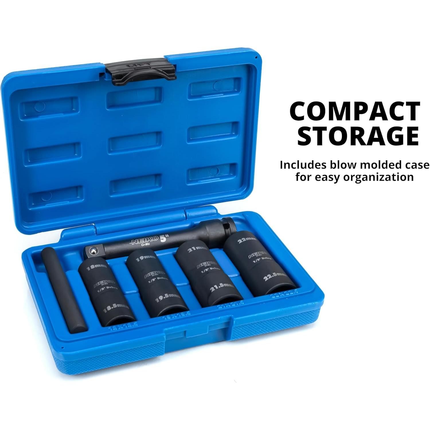 【Nokko】 NEIKO 1/2in Drive Metric Impact Thin Wall Flip Socket Set 6 Piece