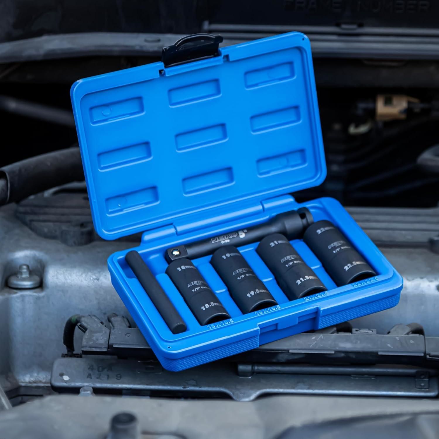 NEIKO 1/2in Drive Metric Impact Thin Wall Flip Socket Set 6