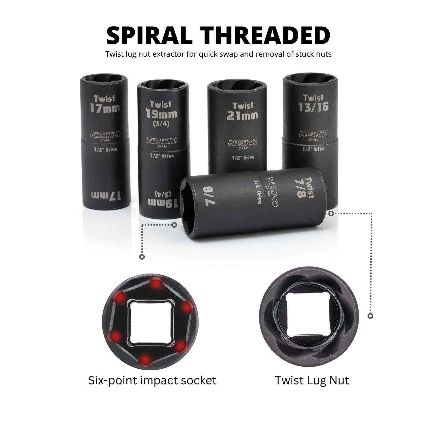 NEIKO 1/2in Drive SAE and Metric Deep Twist Impact Flip Socket Set