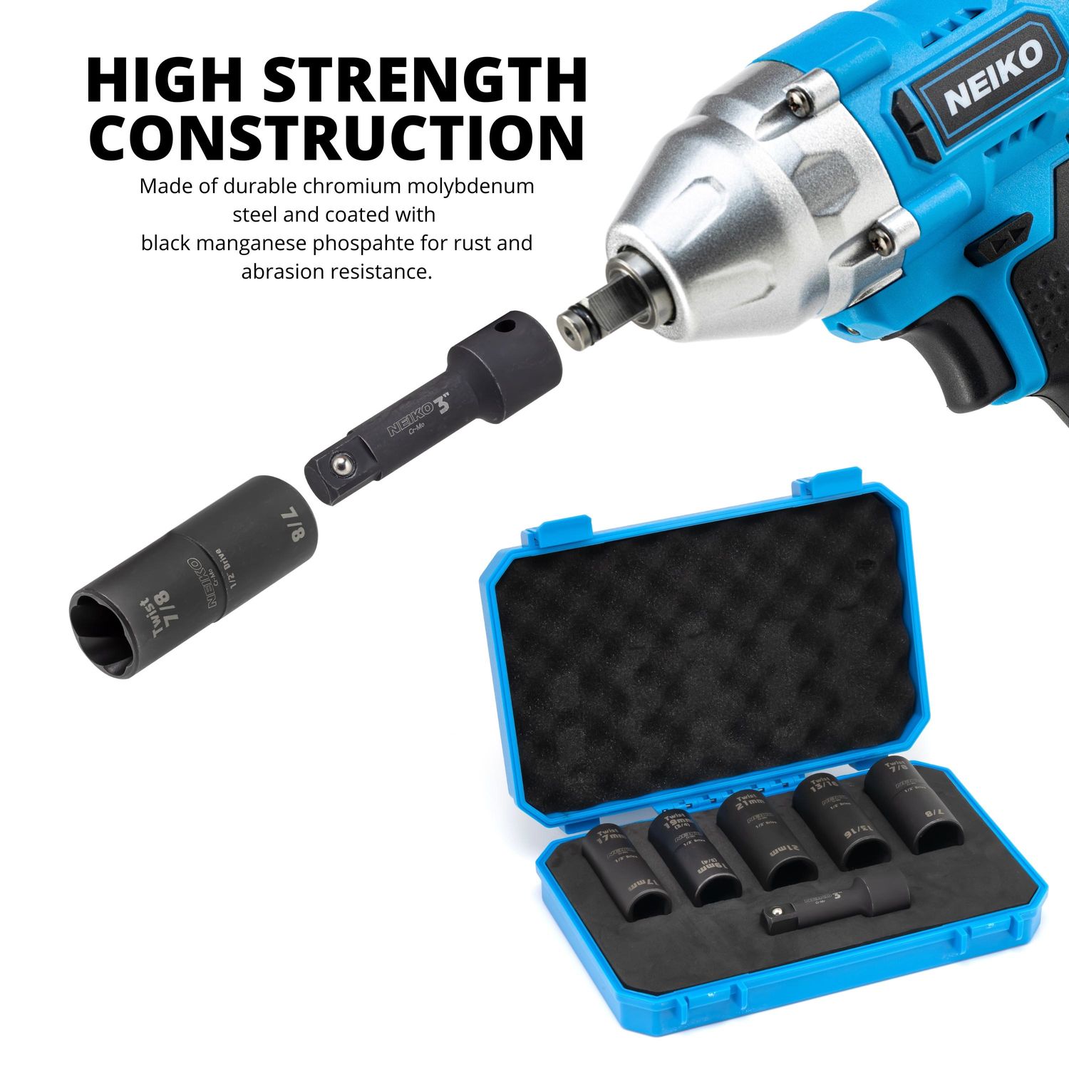 NEIKO 1/2in Drive SAE and Metric Deep Twist Impact Flip Socket Set