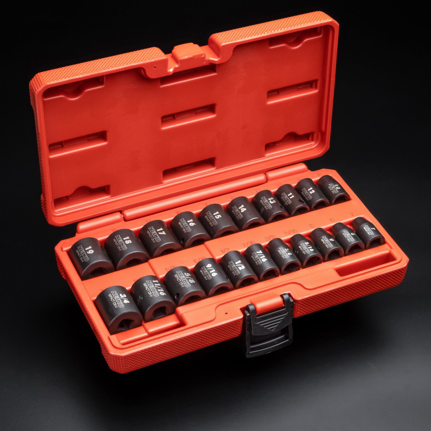 NEIKO 3/8in Drive SAE and Metric Shallow Impact Socket Set 21 Piece