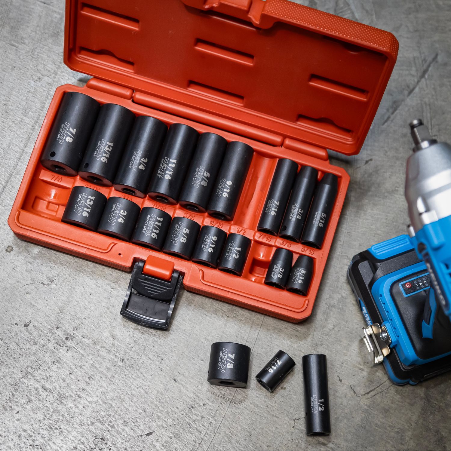 NEIKO 3/8in Drive SAE Deep and Shallow Impact Socket Set 20 Piece