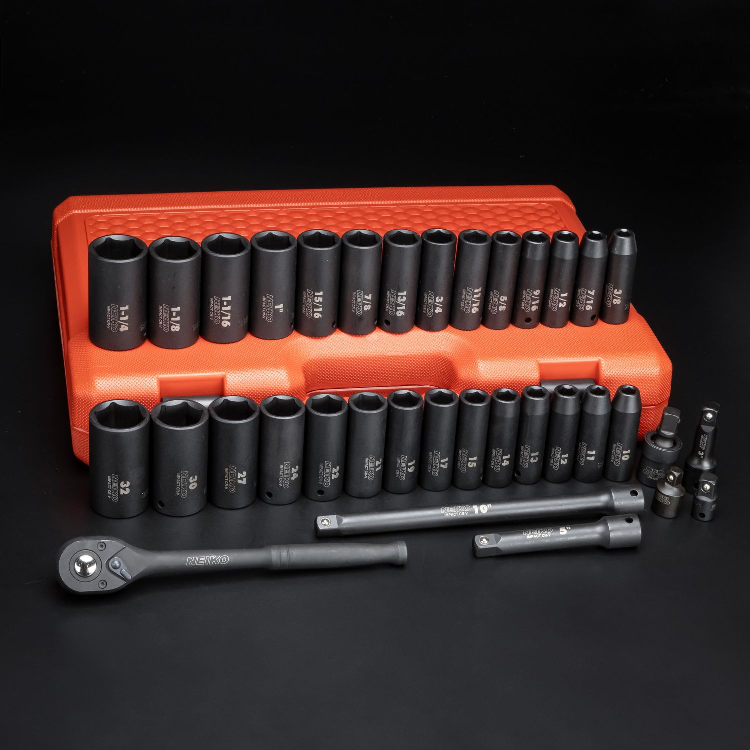 NEIKO 1/2in Drive SAE and Metric Deep Impact Socket Set 35 Piece