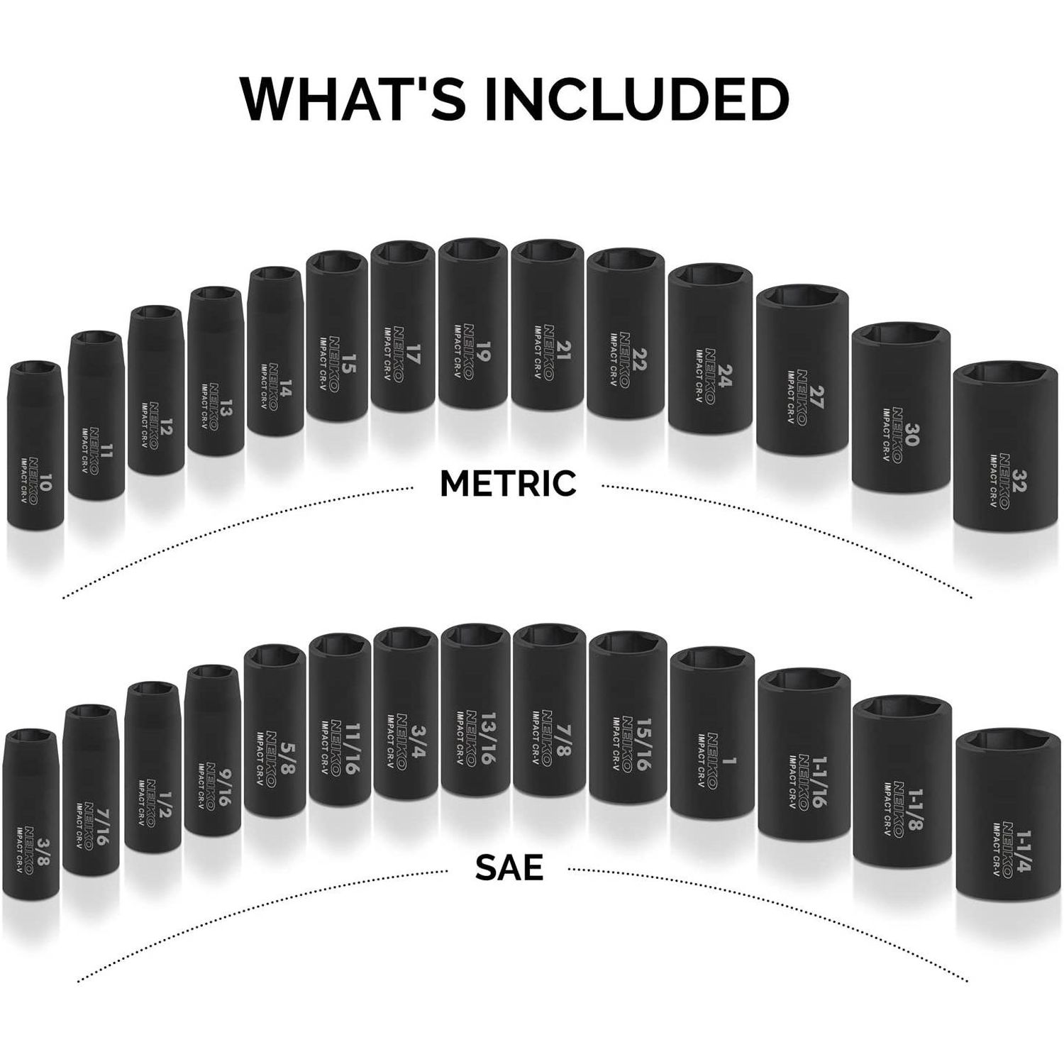 NEIKO 1/2in Drive SAE and Metric Deep Impact Socket Set 35 Piece