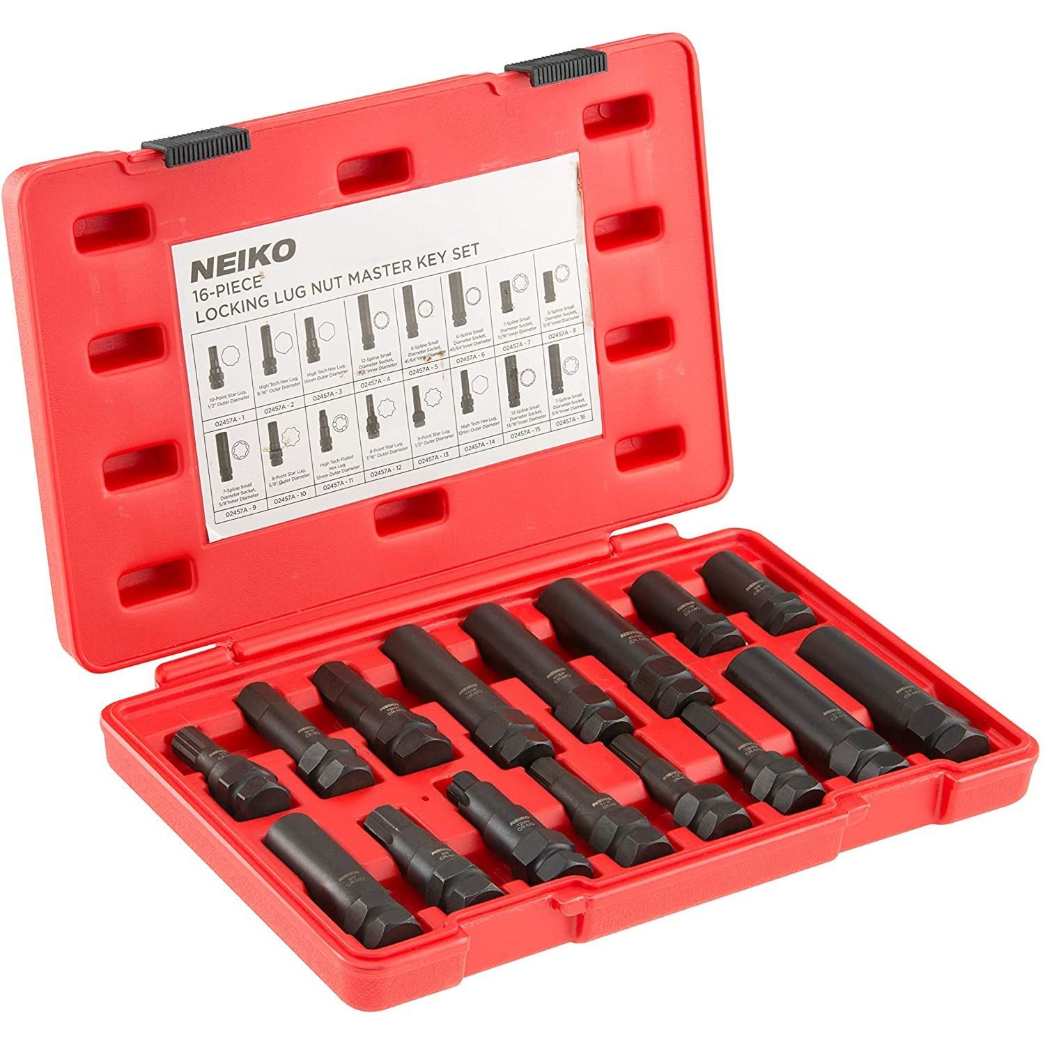 NEIKO SAE and Metric Wheel Lock Removal and Lug Nut Key Set 16 Piece