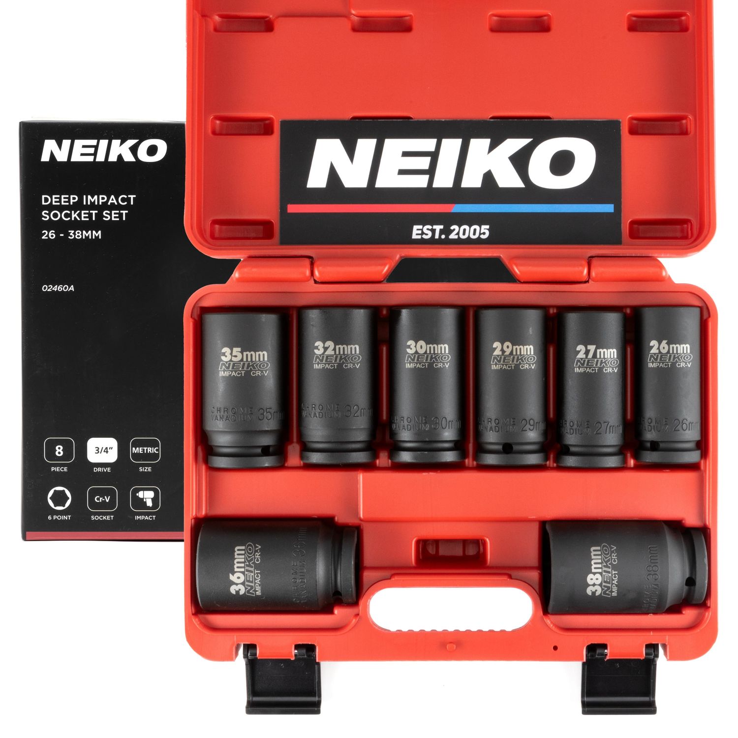 NEIKO 3/4in Drive Jumbo Metric Deep Impact Socket Set 8 Piece